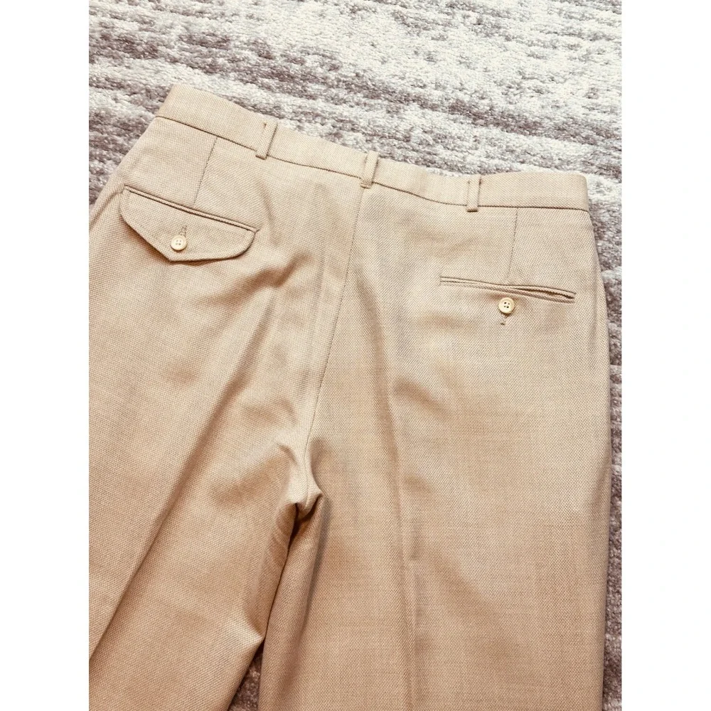 Polo Ralph Lauren Dress Pants Men 34x29 Tan Pleated Cuffed Basketweave Vintage